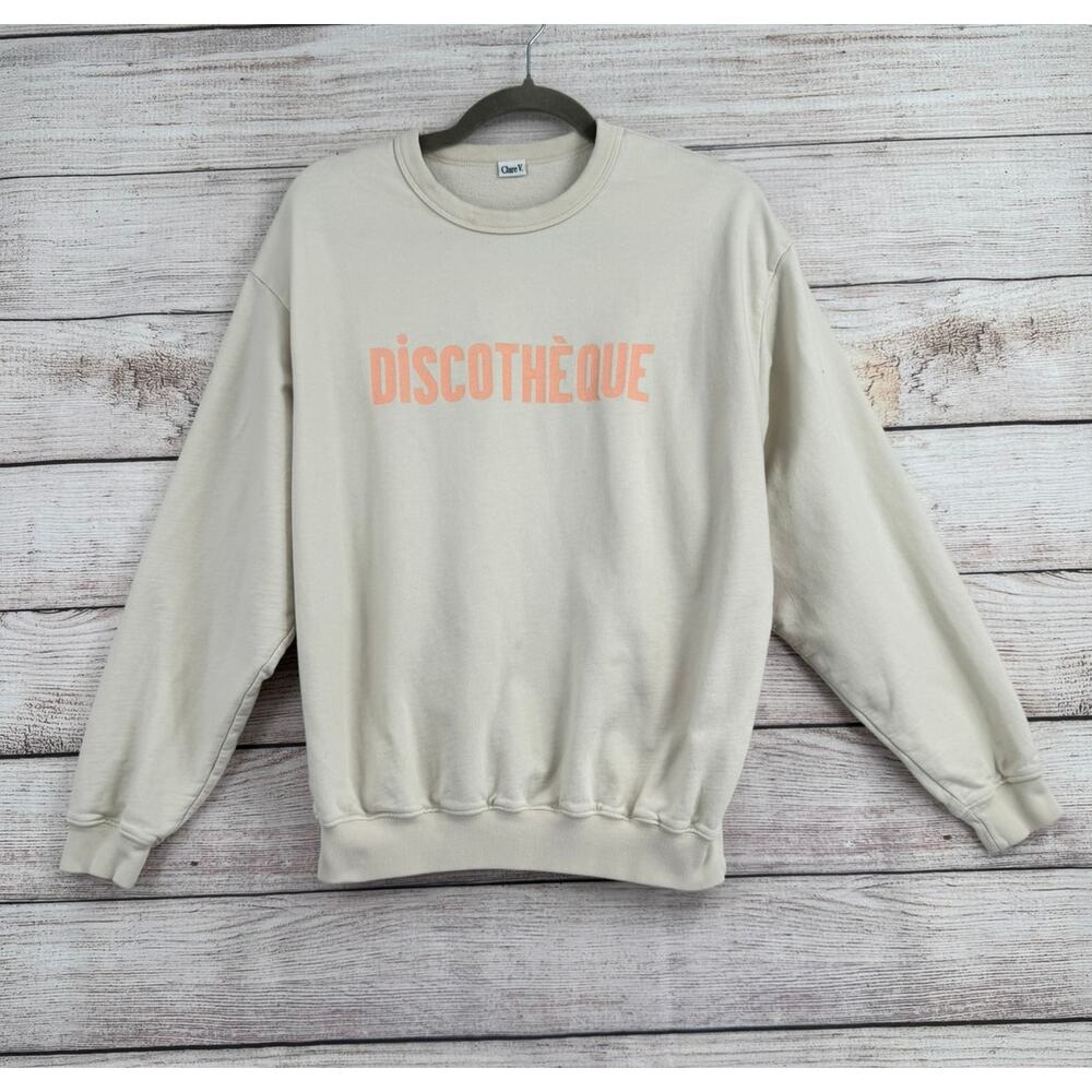 Clare V Discotheque Crewneck Sweatshirt Womens XS Oversized Cream Tan